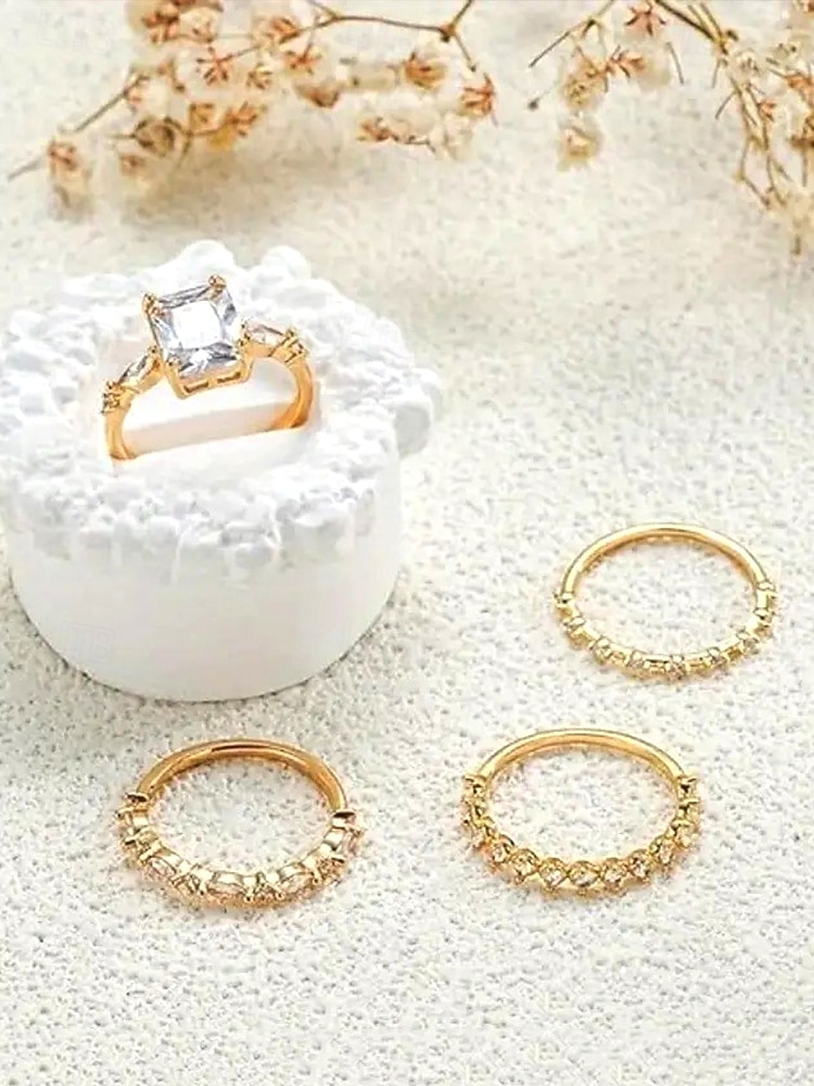 Conjunto de 4 anéis de cristal empilháveis para mulheres, estilo boho, banhados a ouro/prata, joias elegantes para praia e uso diário. &roupa de festa de 2026 por $11.99 –P6