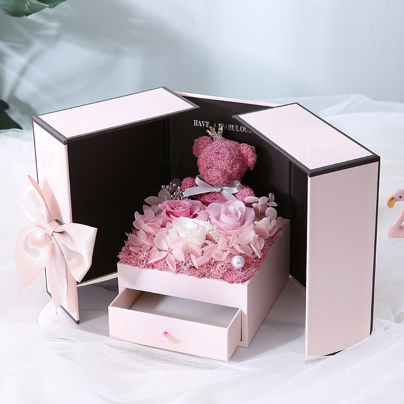 Gifts for Women,Preserved Real Red Rose Moss Bear Gifts with Necklace,Romantic Valentine's Day Eternal Gifts with Gift Box,Rose Flowers Jewelry Box for Mom,Women 2026 - $54.99 –P7