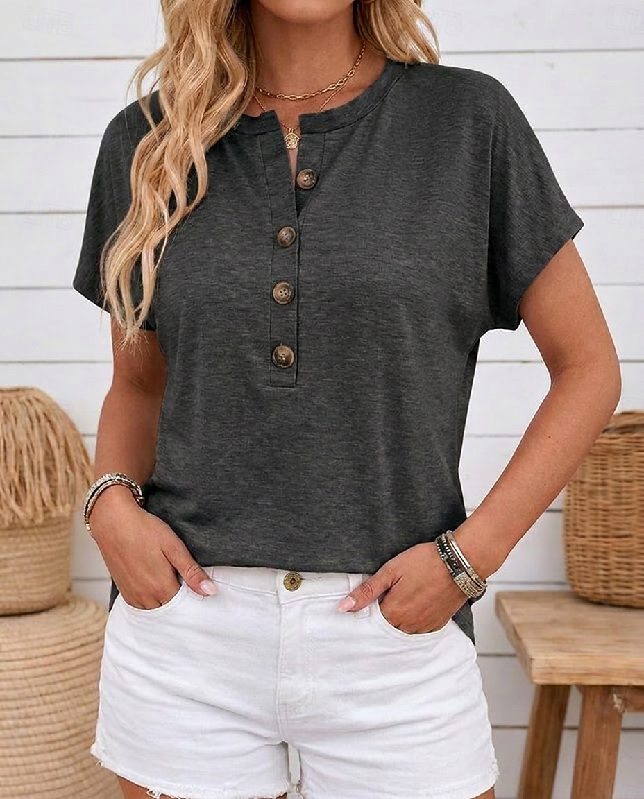 Damen Sommeroberteile Vintage Mode Lässig Kurzarm Rundhalsausschnitt Normale Oberteile Lässig Täglich Khaki Schwarz Rosa Marineblau Braun Sommer Frühling 2026 - $24.99 –P5