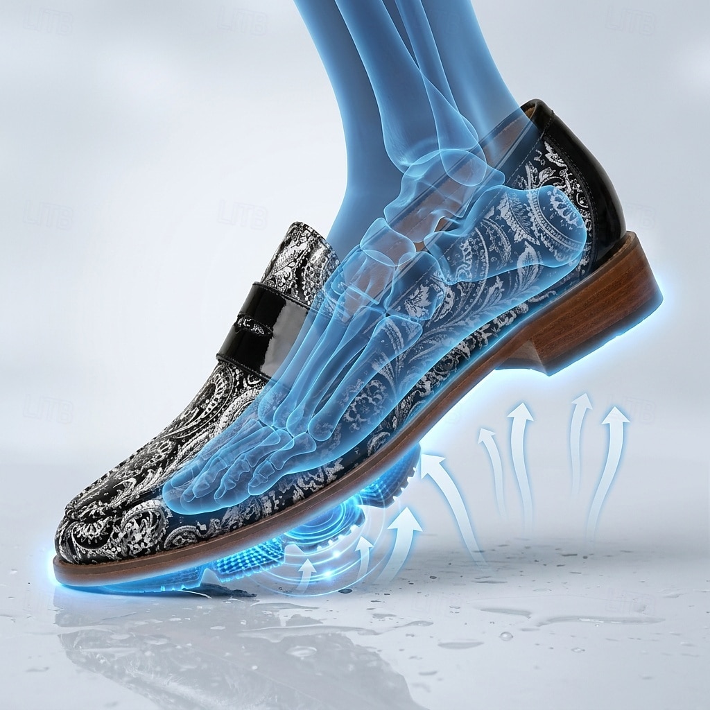 mocassini da uomo neri con stampa paisley, scarpe eleganti slip-on di tendenza con cinturino lucido, calzature da gentiluomo per matrimoni, banchetti, feste e occasioni speciali. del 2026 a $46.99 –P1