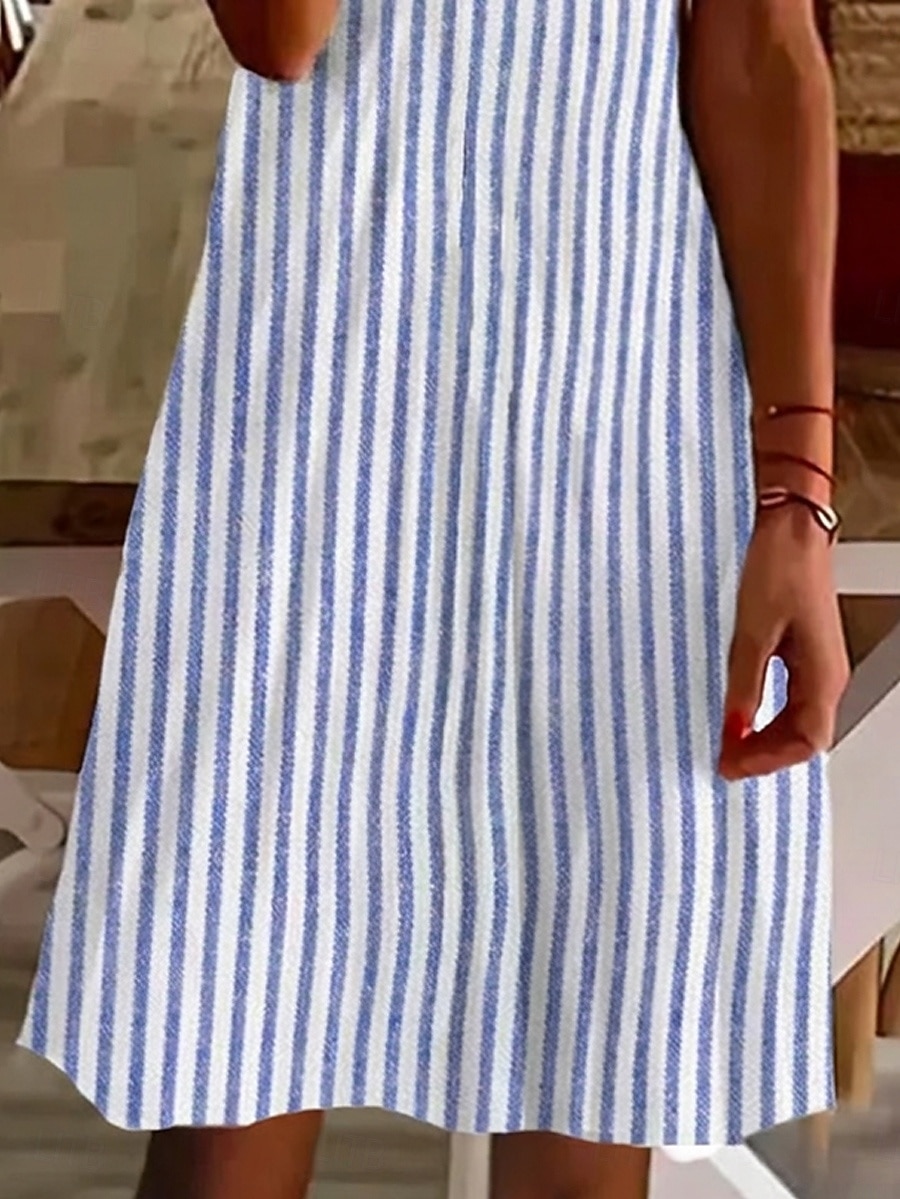 Per donna Abito al ginocchio Vestito Casual Abito a righe Abito a trapezio Elegante Moda Moderno Quotidiano Vacanza Vestibilità regolare A righe Manica Corta Scollo a V Blu Giallo Rosso Verde Estate del 2026 a $26.99 –P3