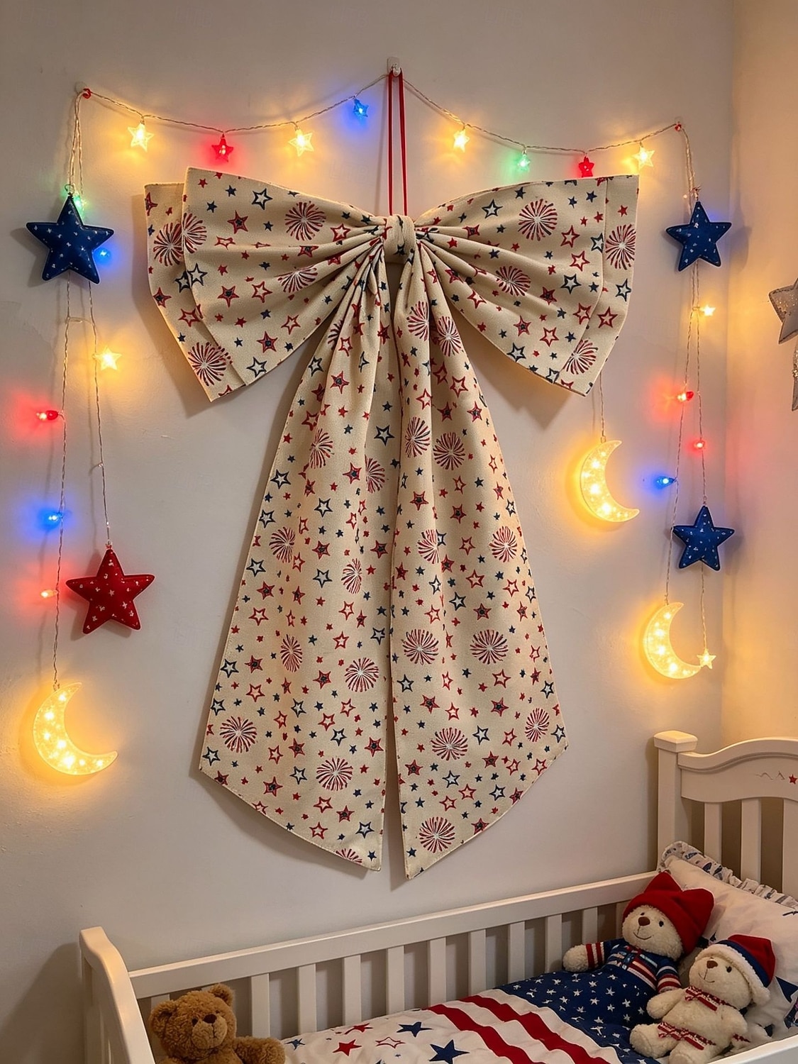 Fiocco decorativo per il 250° anniversario degli Stati Uniti, fiocco patriottico da appendere, rosso, bianco e blu, ghirlanda per la porta del 4 luglio, fiocco per la porta d'ingresso, portico, del 2026 a $18.99 –P10