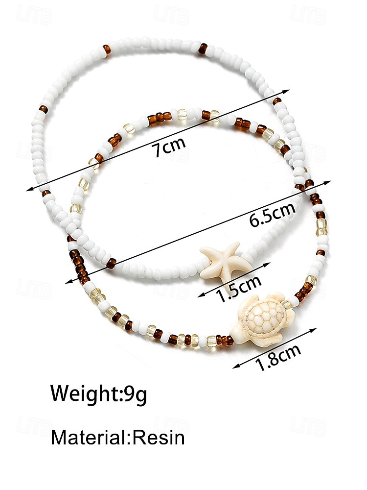 Women's Boho Turtle & Starfish Beaded Anklet Set, 2-Piece Resin Beach Ankle Bracelets for Summer Vacation & Casual Daily Wear 2026 - $7.99 –P6