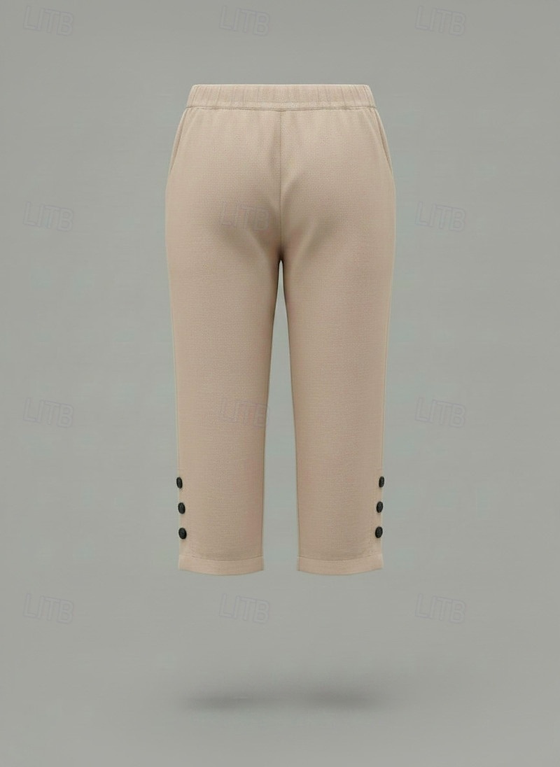 Dame Shorts i bomullslin Capri-bukser kinesisk Shorts Ferie Grunnleggende Fritid Capris Medium Midje عادي Lomme Elastisk midje Komfort Pustende Uelastisk Daglig utendørs Feriereise Svart Hvit 2026 - $11.99 –P3