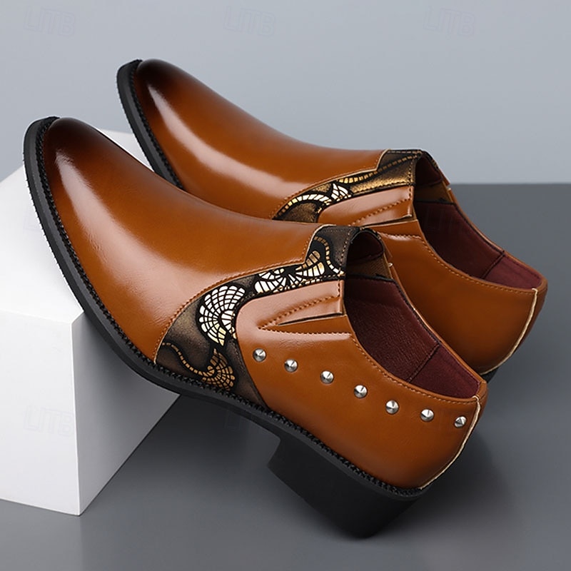 Men's Brown Side-Cut Derby Shoes Stud Detail Fashion Dress Shoes Elegant Statement Gentleman Footwear for Weddings, Banquets, Parties and Evening Occasion Wear 2026 - $46.99 –P2