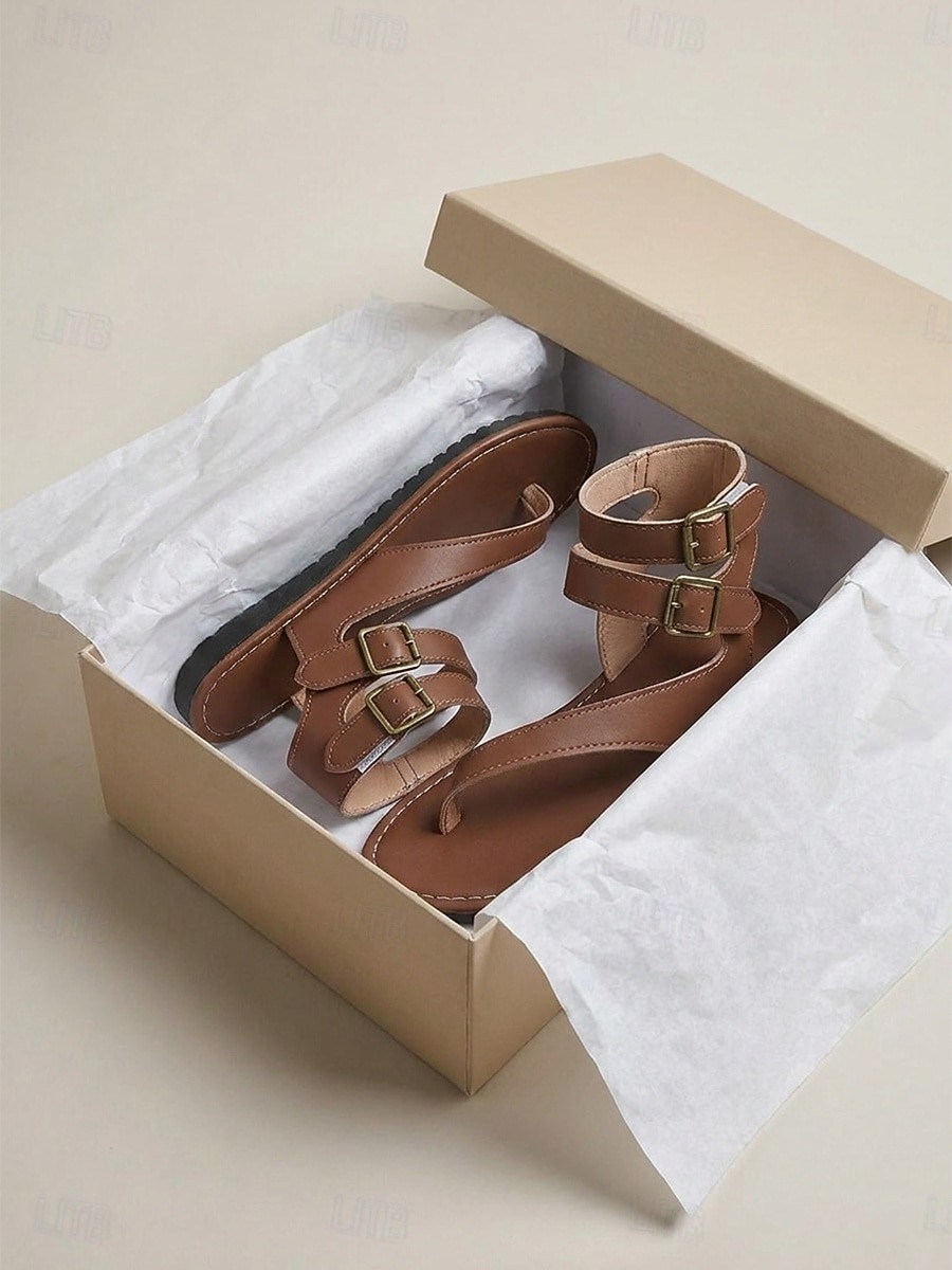 Women's Retro Leather Strappy Sandals - Casual Thong Flat Gladiators with Adjustable Ankle Buckle Straps for Island Vacation, Beach & Cruise 2026 - $24.99 –P4