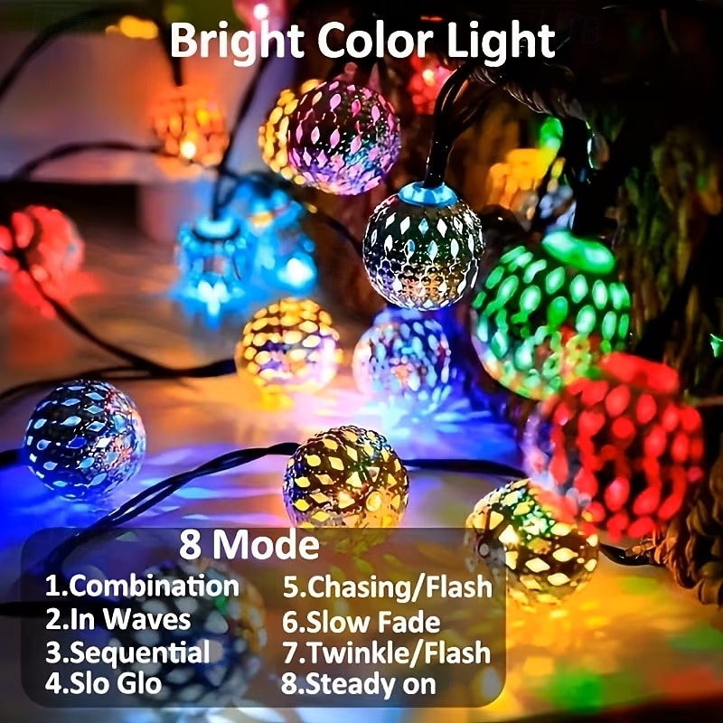 Solar Powered Garden Fairy String Lights Iron Moroccan Ball Fairy Lights 12m 100LEDs for Home Yard Balcony Porch Trees Outdoor Party Decoration 2026 - $39.99 –P3