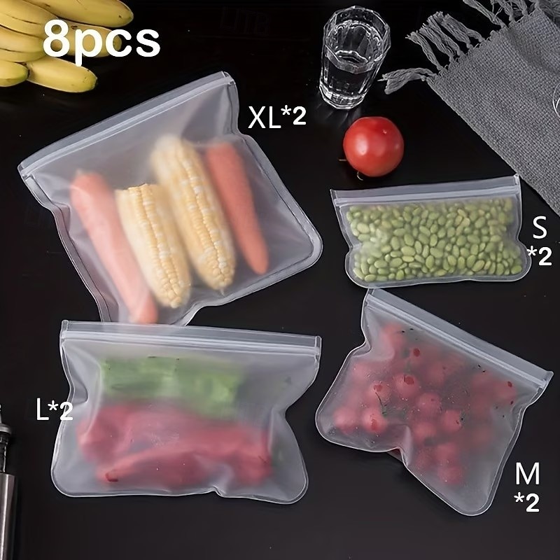 Lot de 8 sacs de conservation en silicone réutilisables, à fermeture automatique, parfaits pour les fruits, les légumes, les sandwichs et la viande – la solution idéale pour organiser votre de 2026 ? $14.99 –P2