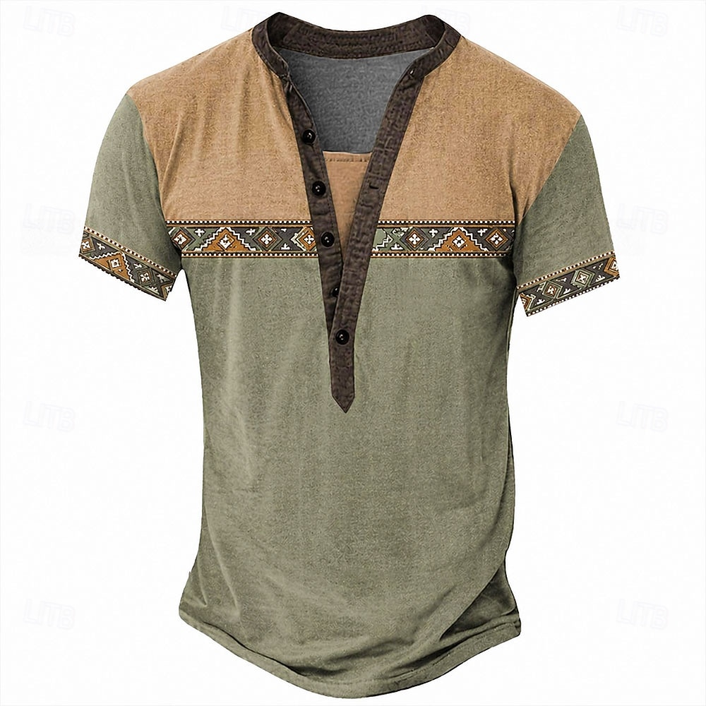 Pánské Geometrický Americká americká vlajka Geleneksel Tričko Tričko Henley Trička Krátký rukáv Designové Základní Cikánské Ležérní Denní Venkovní Léto Jaro Jezerní modrá Světle zelená Námořnick 2026 - $16.99 –P2