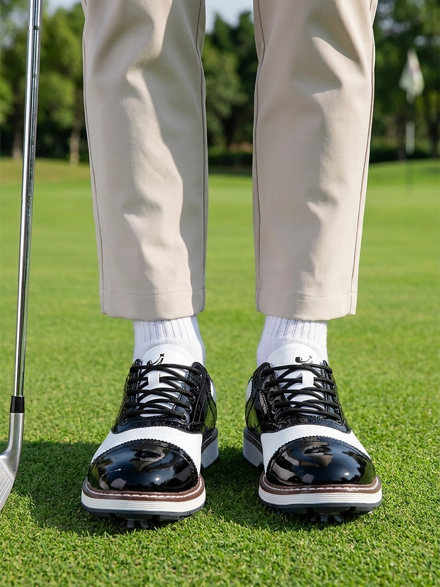 Men's Black White Golf Shoes, Lace-Up Dress Sport Shoes, Comfortable Non-Slip Shoes for Golf, Wedding, Outdoor Events 2026 - $69.99 –P2