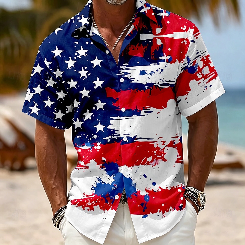 Camisa Masculina Americana da Bandeira dos EUA 250 Aniversário Camisa de Verão Manga Curta Patriotismo Vestuário de Rua Diário Verão Primavera Colarinho Impressão em 3D Botão Azul Vermelho de 2026 por $25.99 –P1