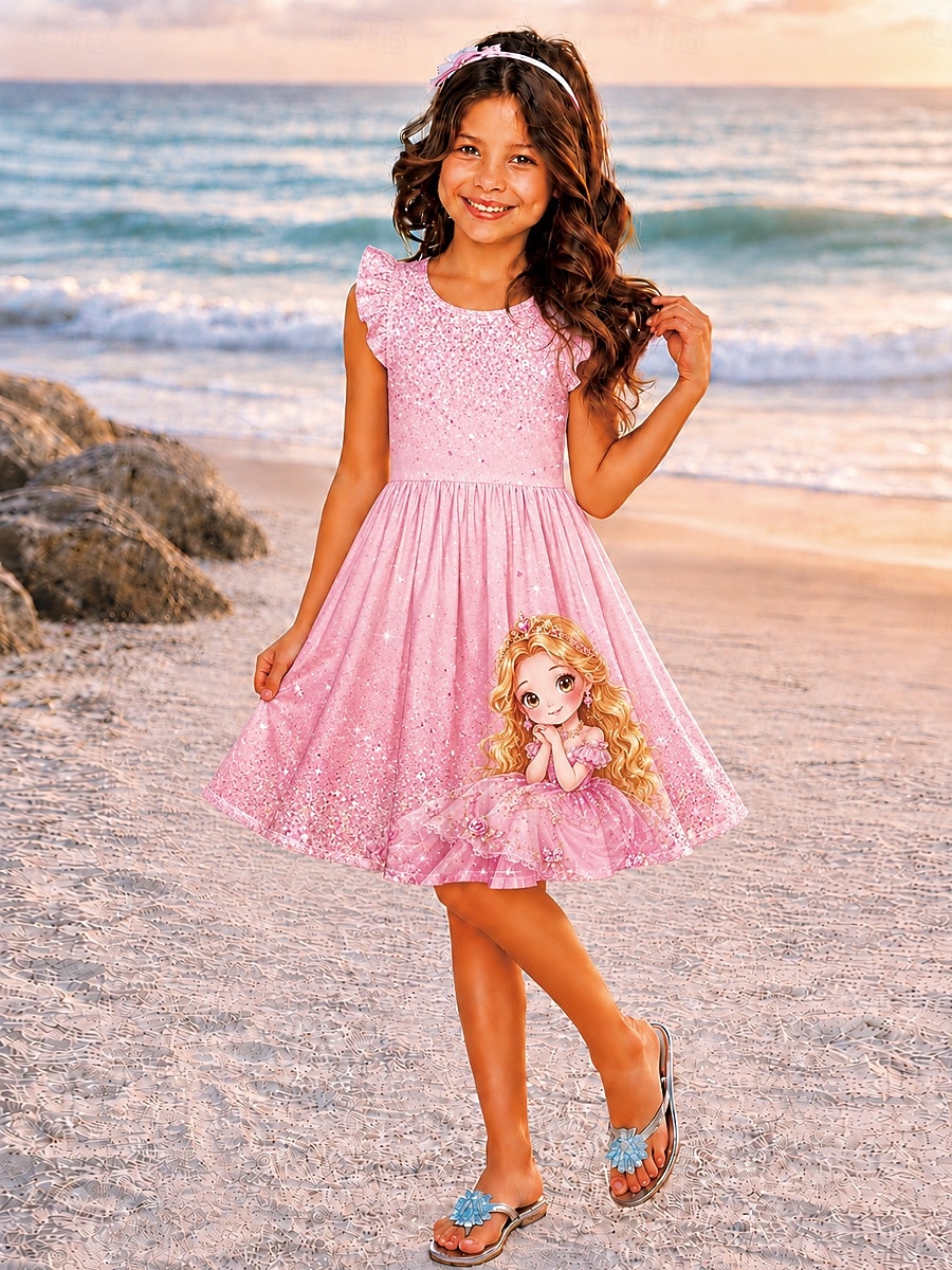 ragazze' 3D Grafico Cartoni animati Da principessa Abito Vestito con Volant Senza Maniche Stampa 3D Estate Primavera Quotidiano Vacanza Feste Carino Essenziale Casual Bambini 4-12 Anni Vestito Casual del 2026 a $8.49 –P6