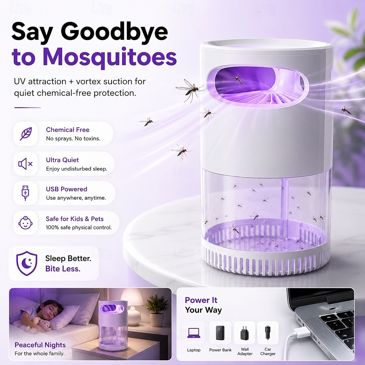 Piège à mouches des fruits, attrape-insectes volants, ventilateur intégré, pour moustiques, moucherons et autres insectes volants, tue-moustiques, lumière bleue efficace de 2026 ? $17.99 –P7