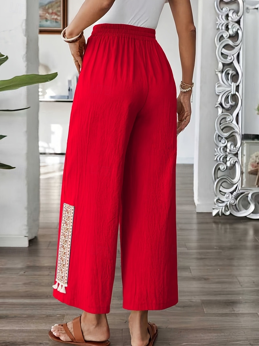 Per donna Gamba larga Pantaloni boho Pantaloni casual Moda Streetwear Casual Lunghezza intera Vita Alta Semplice Tasca Fascia Elastica Comodo Comodità Morbido Elasticizzato All'aperto Vacanza del 2026 a $24.99 –P7