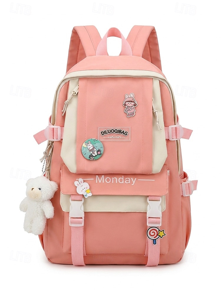 Student's pastel-colored student backpack set, large-capacity polyester backpack, with tote bag and pencil case, large capacity with multiple pockets, available in various colors, cute and adorable ba 2026 - $26.99 –P4