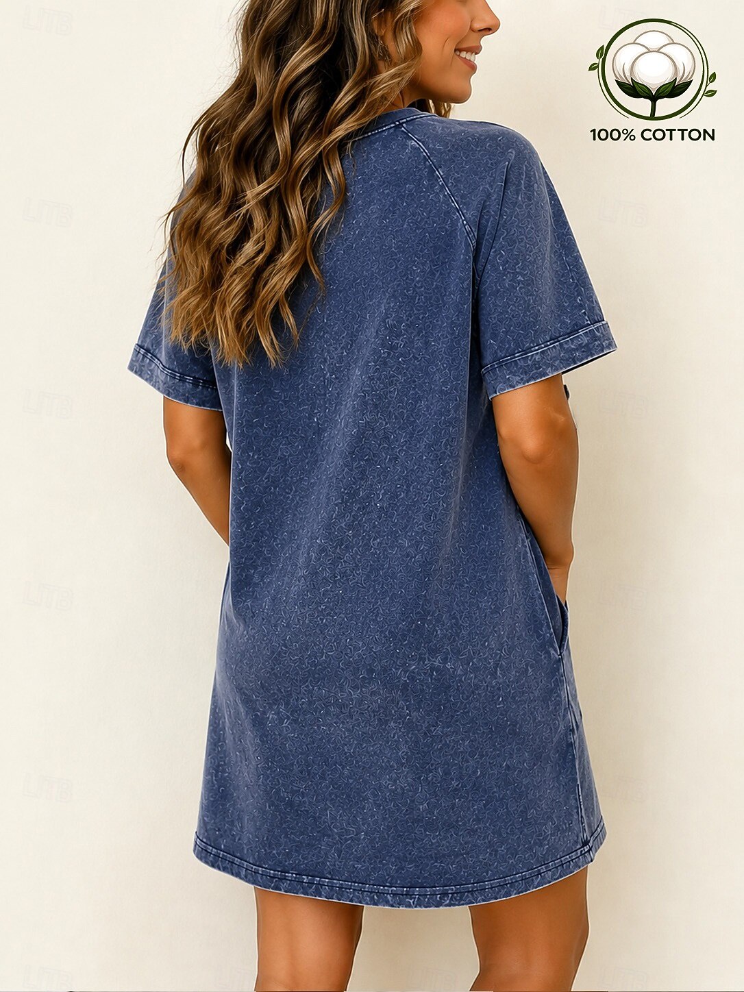 Abito t-shirt da donna 100% cotone, abito lavato, vestibilità regolare, tinta unita, maniche corte, scollo rotondo, lunghezza al ginocchio del 2026 a $11.49 –P5