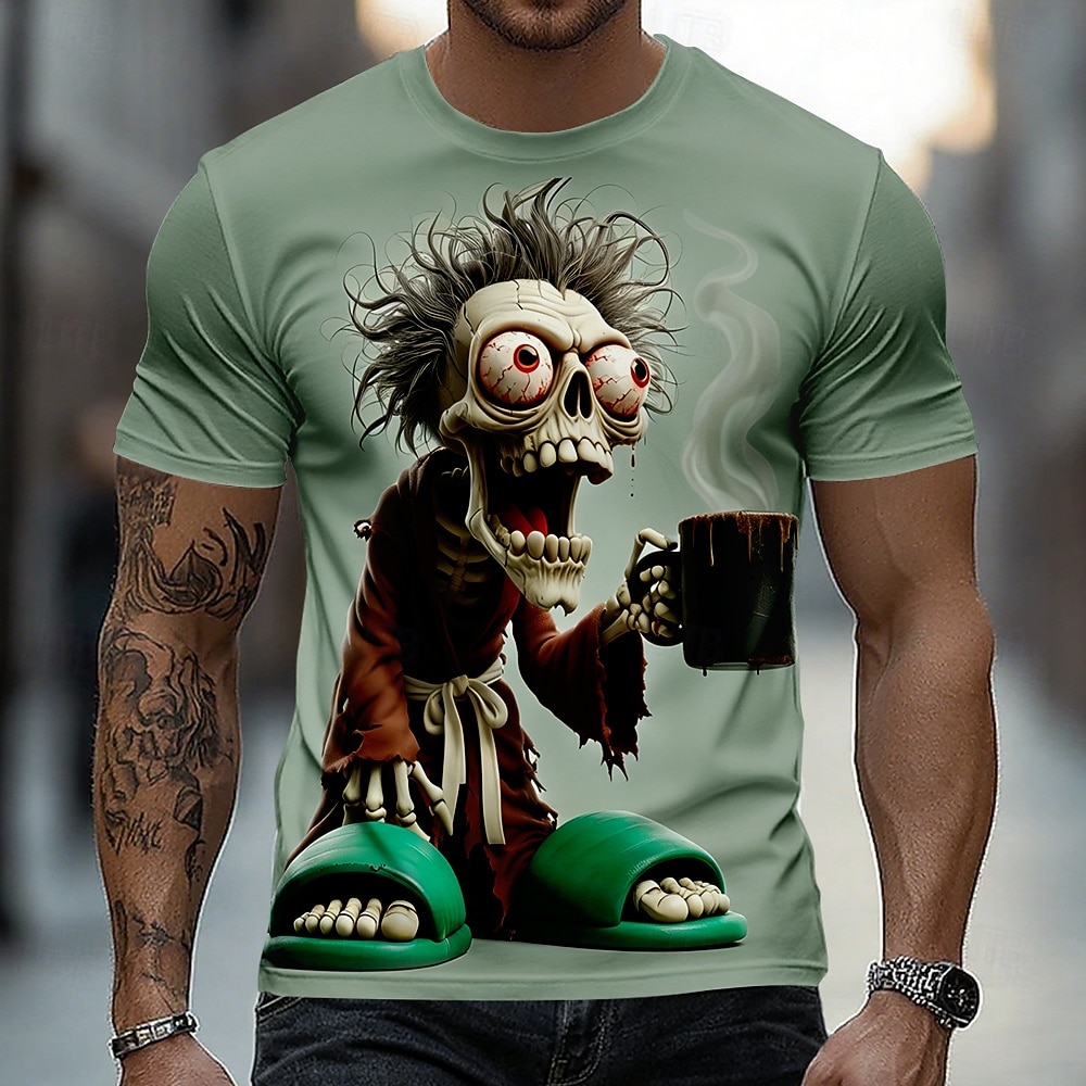 2026年 男性用 スカル ゾンビ Tシャツ 半袖 Tシャツ 3Dプリント クルーネック シャツ ファッション 誇張された カジュアル 日常 ストリート ブルー ホワイト パープル 夏 春 衣類 S M L XL XXL XXXL  コレクション – $18.99 –P3