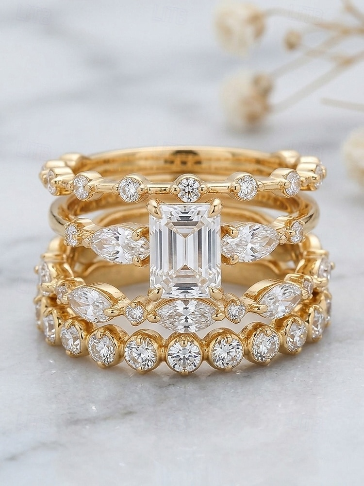 Conjunto de 4 anéis de cristal empilháveis para mulheres, estilo boho, banhados a ouro/prata, joias elegantes para praia e uso diário. &roupa de festa de 2026 por $11.99 –P7