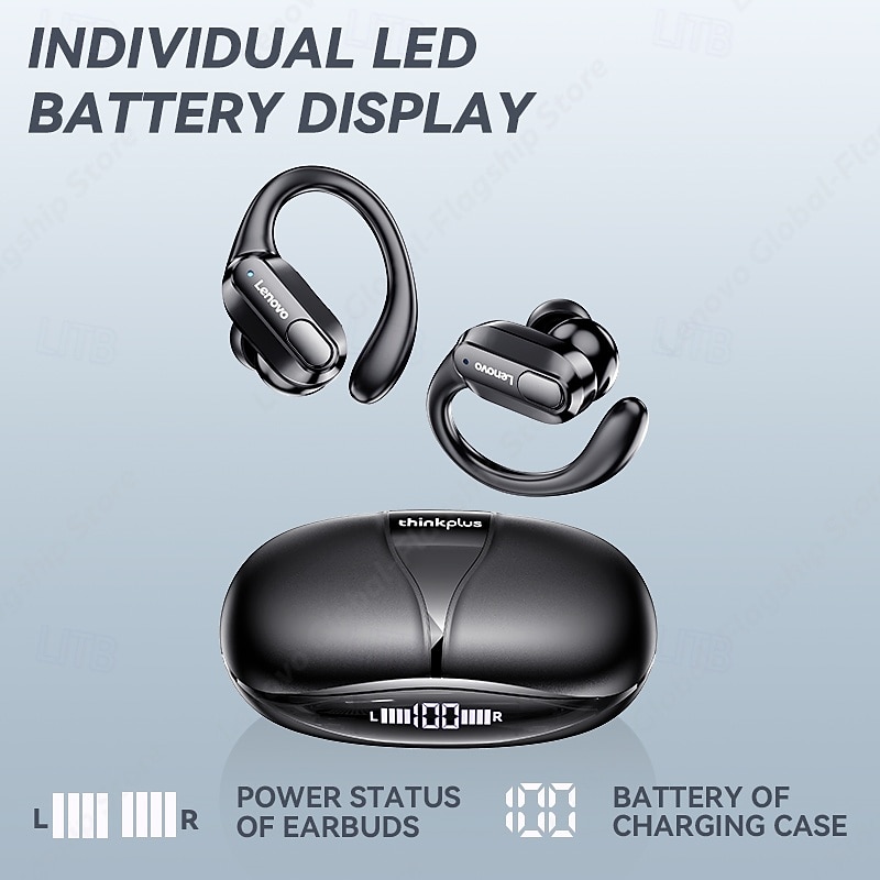 2026年 Lenovo ThinkPlus ワイヤレススポーツイヤホン、Bluetooth 5.3 ヘッドホン（イヤーフック付き）、LED デジタルバッテリー表示付き TWS イヤホン、内蔵マイク、ジム、ランニング、ワークアウト用の防汗仕様  コレクション – $42.99 –P11
