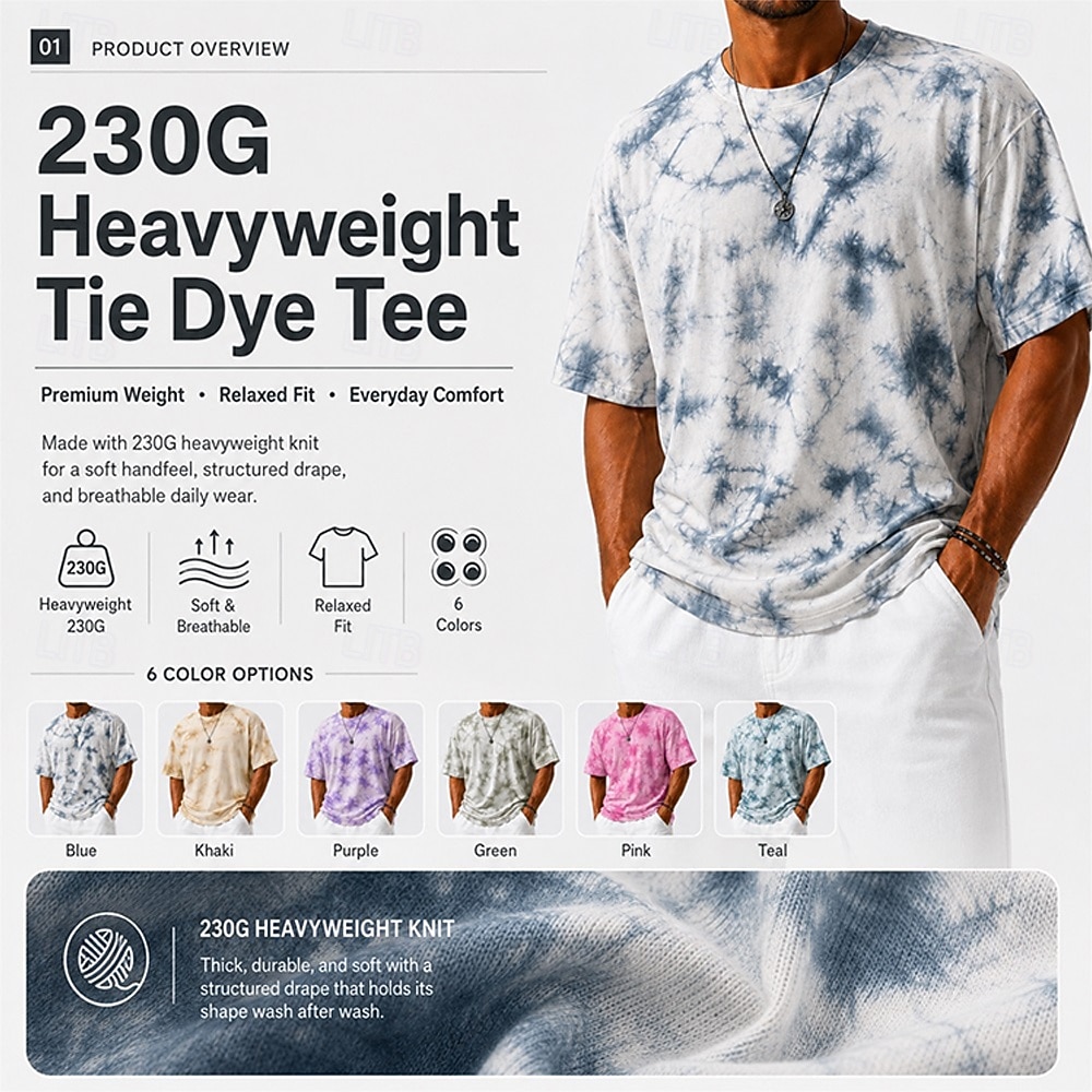 Homme Teinture par nouage T-shirt Manche Courte T-shirt Col ras du cou Chemise Vacances Quotidien Salle de sport Rue Bleu Jaune Rose Claire Printemps & Été Vêtement Tenue S M L XL 2XL 3XL de 2026 ? $27.99 –P6