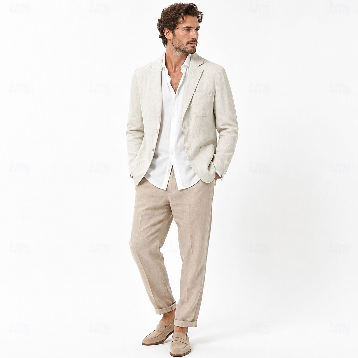 Masculino jaqueta leve Blazer 100% linho coquetel Praia Férias Moda Diário Verão Primavera Linho Côr Sólida Comum 2 Botões Jaqueta esporte Azul Marinha Azul Céu Bege de 2026 por $235.59 –P5