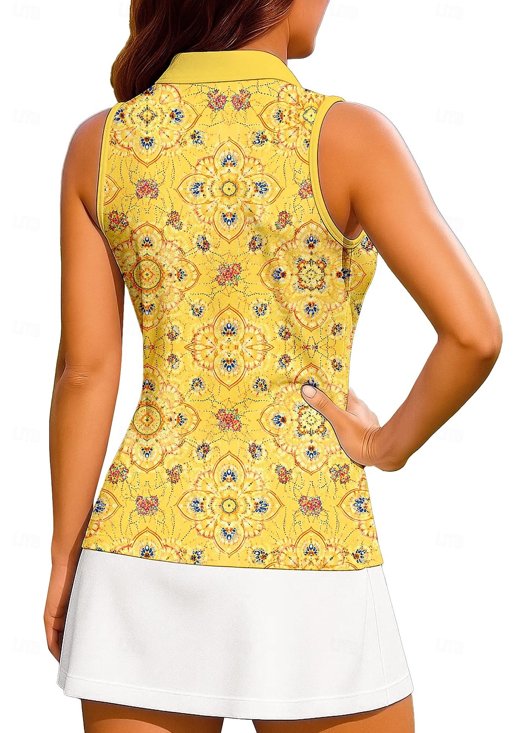 Per donna Geometrico Top Maglietta sportiva Polo da golf Maglia da tennis Senza Maniche Cerniera Floreale UPF50+ Resistente ai Raggi UV Alta elasticità Traspirante Tennis Golf Pickleball Colletto del 2026 a $17.99 –P3
