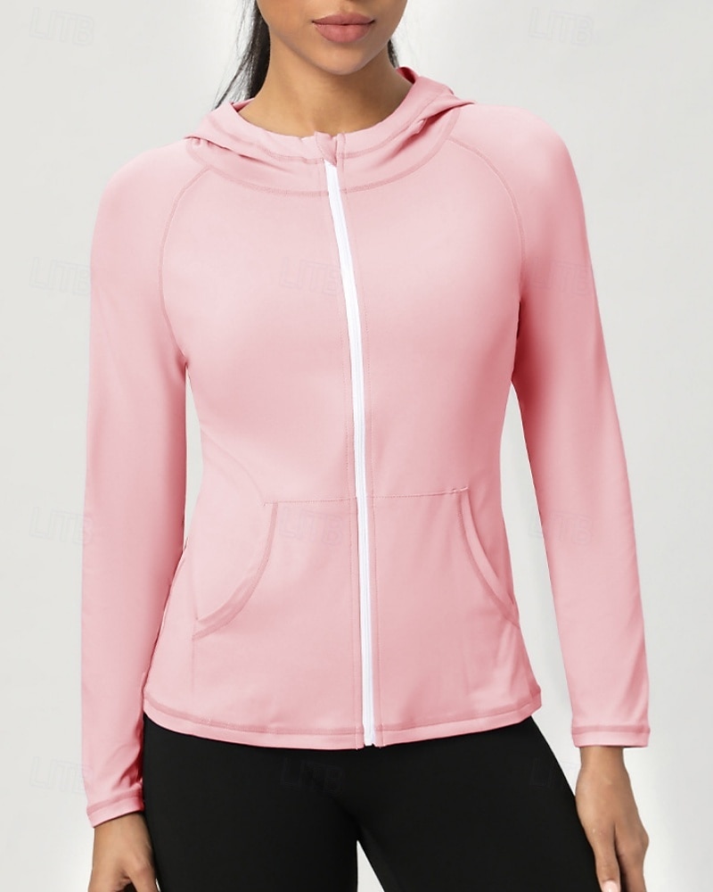 Women's Solid Colored Workout Shirt Tennis Sports Jacket Long Sleeve Zipper Pocket Quick Dry Lightweight Moisture Wicking Breathable Tennis Golf Pickleball Hooded Jacket Black Pink Navy Blue Tennis 2026 - $24.99 –P11