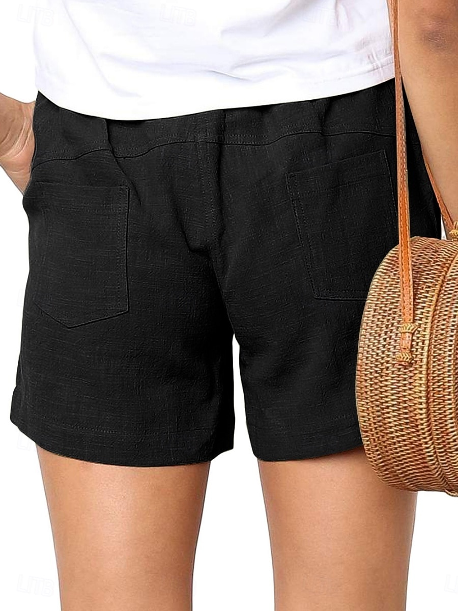 Women's Cotton Shorts Fashion Streetwear Casual Short High Waist Plain Pocket Elastic Waistband Comfy Comfort Soft Stretchy Outdoor Vacation Street Dark-Gray Apricot Khaki Black Summer Spring Loose 2026 - $18.99 –P9