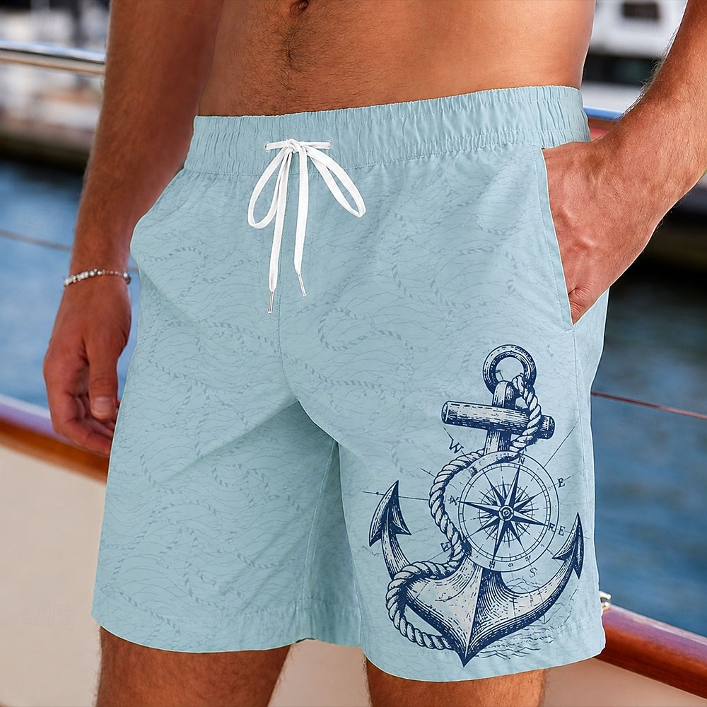 Men's Anchor Swim Trunks Bathing Suits Swim Shorts Board Shorts Mid Waist Vintage Daily Beach Vacation Wear Side Pockets Mesh Lining Elastic Drawstring Waist Designer Clothing Apparel 2026 - $20.99 –P4