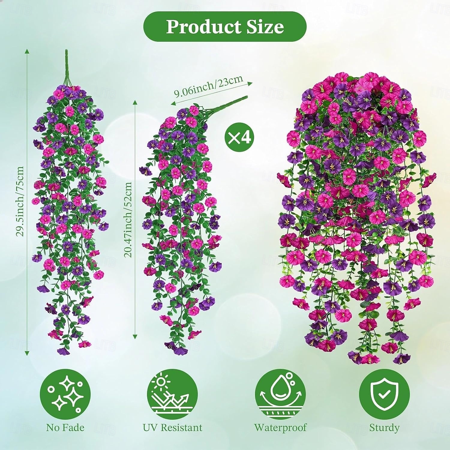 2/4 stk kunstige falske hengende blomster planter for utendørs utendørs vår sommer dekorasjon imitert silke UV-bestandig realistisk morgenfrue slepende slyngplanter for hjem veranda terrasse balkong 2026 - $16.99 –P1
