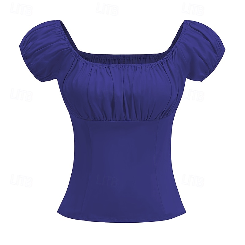 Retro Antiguo Victoriano Renacimiento Blusa / Falda Manga de globo de soplo Dama Color sólido Estampado Floral Cuello Inglés Disfraz Mujer Fantasía Casual Diario Feria del Renacimiento Adulto 2026 - $38.99 –P9
