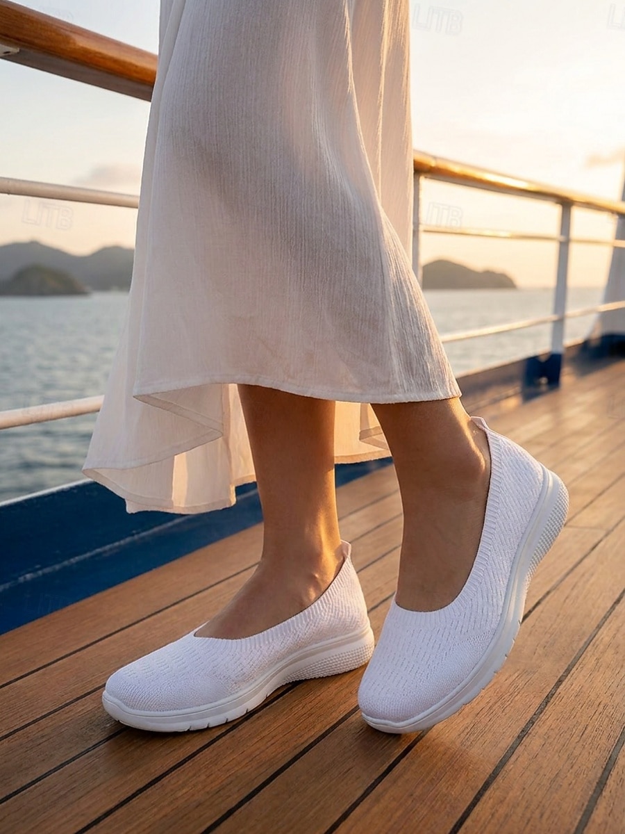 Women's White Lightweight Slip-On Walking Shoes – Breathable Knit Comfort Sneakers for Travel, Cruise Wear and Casual Use 2026 - $24.99 –P9
