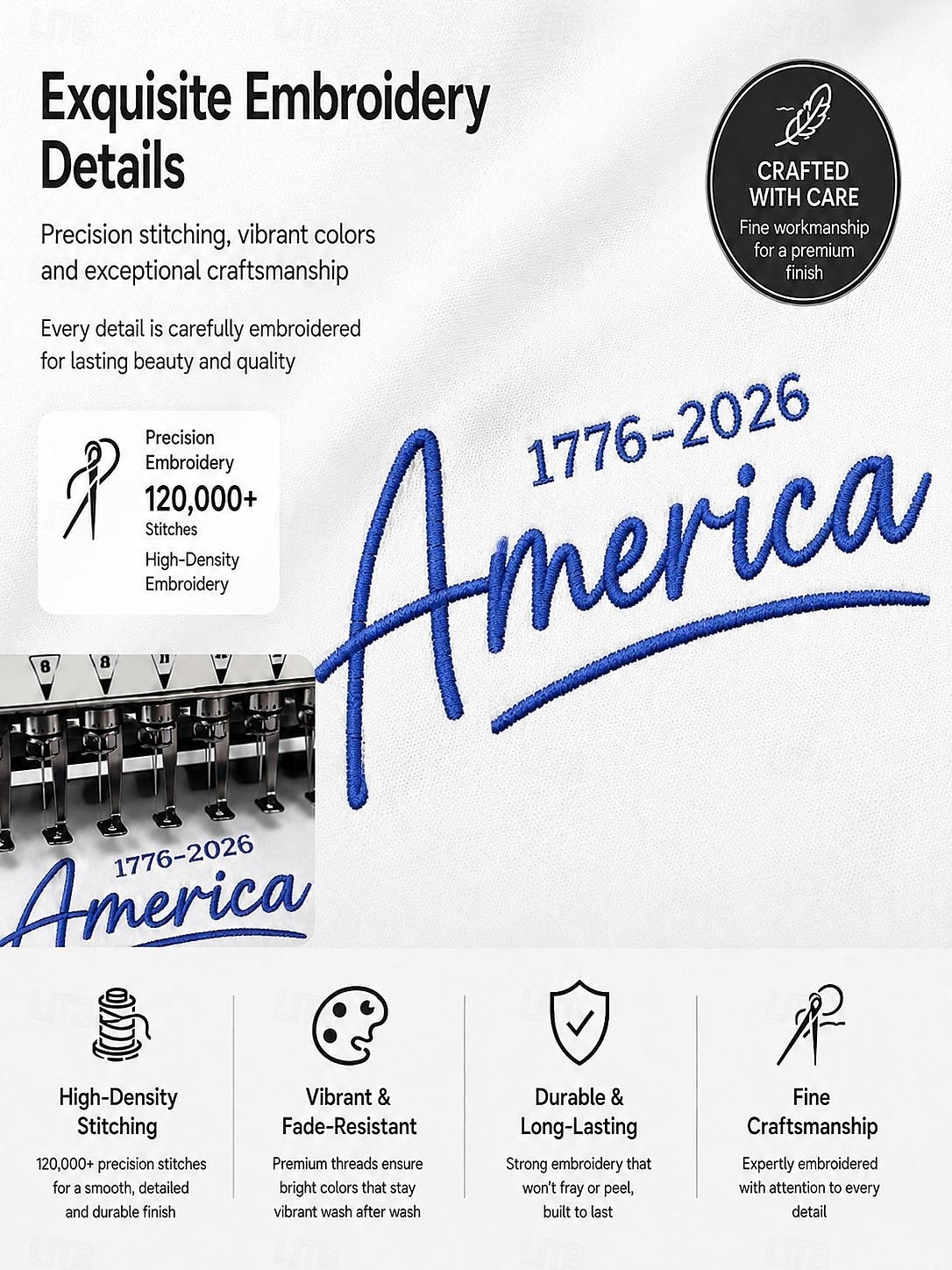 Amerikansk uavhengighetsdag Dame Vasket bomull 100% قطن Broderi Elegant Årgang Kortermet Crew-hals Rund hals Vanlige topper Avslappet Daglig Blå Sommer Vår Høst Vinter 2026 - $33.99 –P6