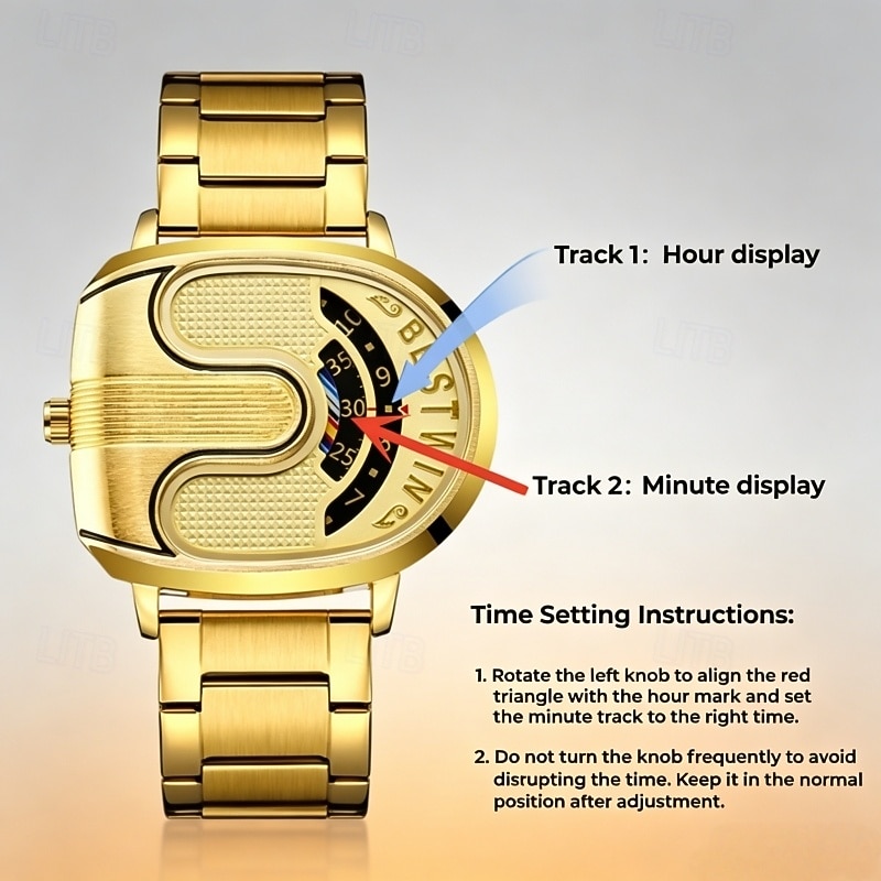 Men's Luxury Gold Watch Creative Unique Design Rolling Disc Dial Futuristic Cyberpunk Style Stainless Steel Band Waterproof Fashion Cool Casual Wristwatch Gifts for Men 2026 - $29.99 –P7