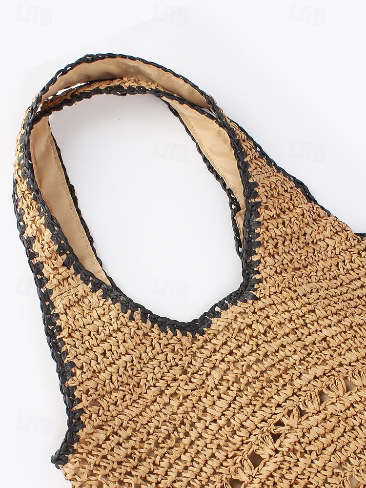 Borsa a tracolla da donna in stile bohémien intrecciata, colore beige kaki, capiente, con cerniera, ideale per vacanze al mare, viaggi e abbigliamento casual quotidiano. del 2026 a $19.99 –P10