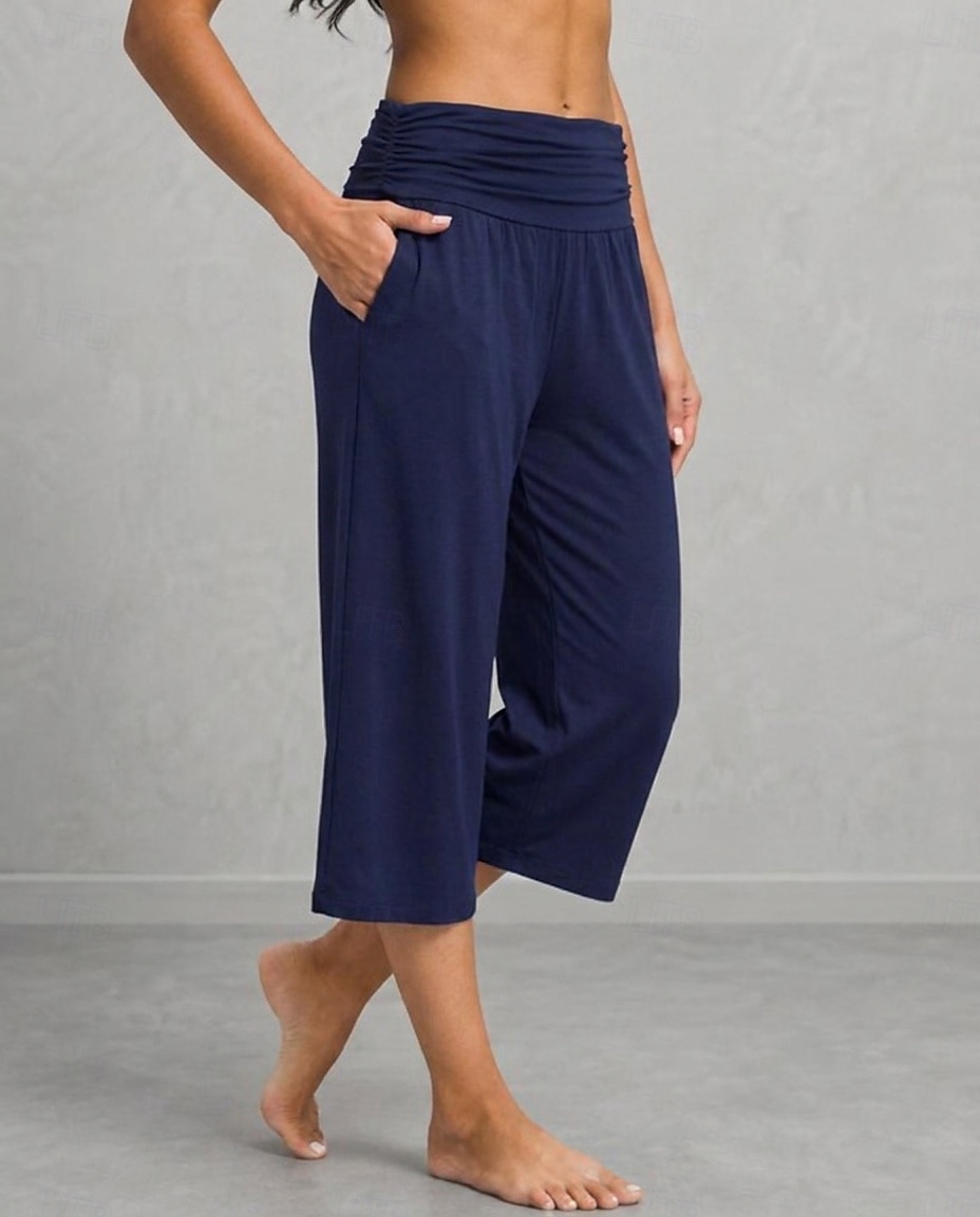 Women's Wide Leg Vacation Sport Lounge Pants Calf-Length High Waist Comfortable Micro-elastic Vacation Formal Blue Light Gray rice white Black Summer Spring 2026 - $24.99 –P1