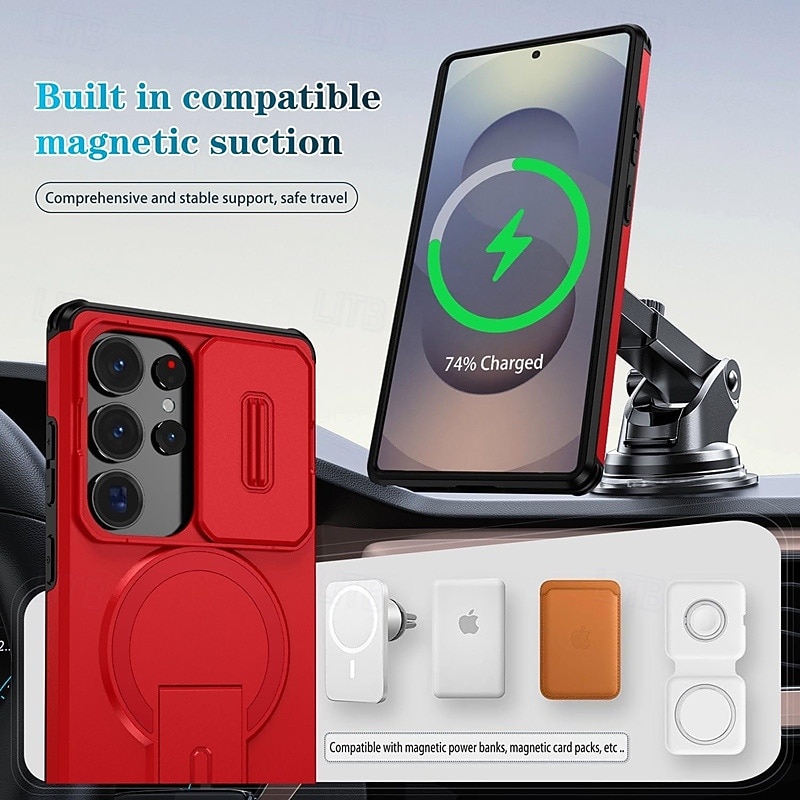 Phone Case For Samsung Galaxy S26 S25 Edge S24 FE S23 Ultra Plus A37 A57 A56 A36 A26 A16 Back Cover With Magsafe with Stand Holder Support Wireless Charging Shockproof Armor ABS+PC 2026 - $13.99 –P12