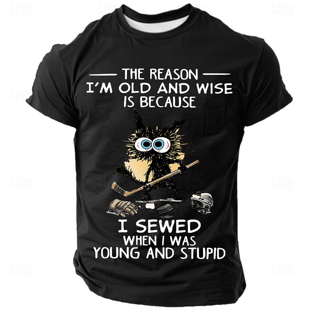 Men's Crazy Messy Cat Hockey Player The Reason I'm Old and Wise Funny Quote Graphic T-Shirt Short Sleeve Casual Sports Top Designer Clothing Apparel S M L XL XXL XXXL 2026 - $18.99 –P3