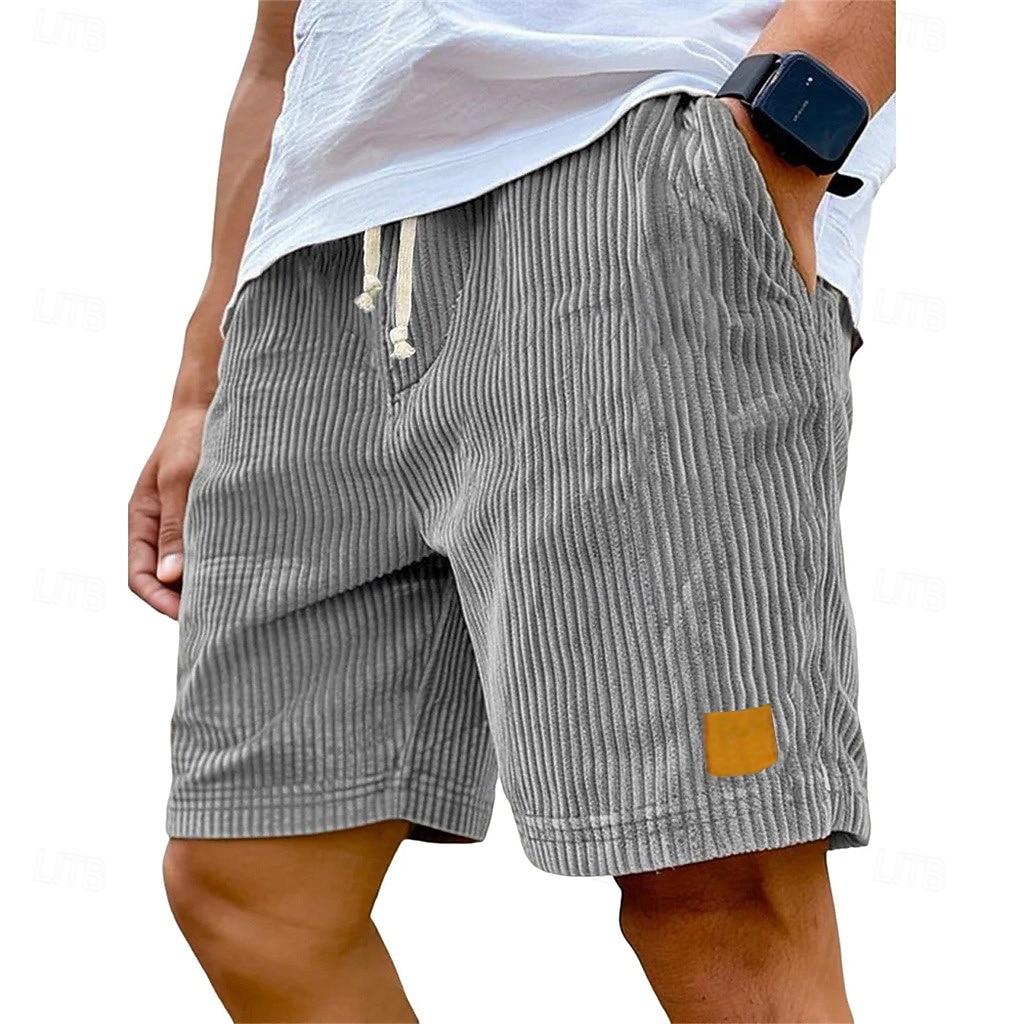 Homens Calção Shorts casuais Shorts de veludo cotelê Com Cordão Cintura elástica Côr Sólida Conforto Comprimento do joelho Diário Ao ar livre Streetwear Férias Moda Cáqui Preto Micro-Elástica de 2026 por $21.99 –P7