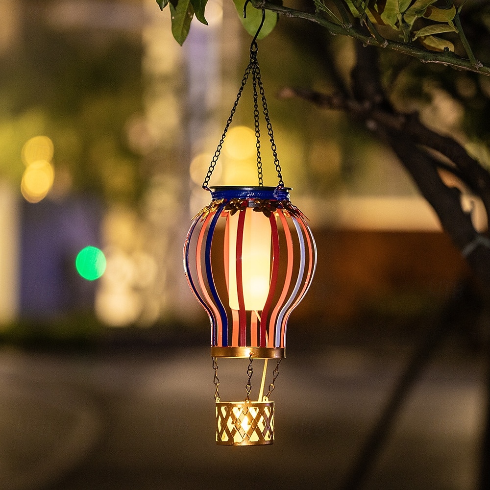 Outdoor Solar Hanging Lantern, Waterproof Metal Hot Air Balloon Decor with Flickering Flame LED, Patio Garden Porch Tree Balcony Fence Party Wedding Ambient Lighting 2026 - $23.99 –P13