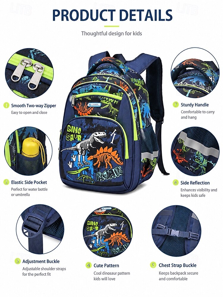 Boys School Backpack with Dinosaur & Astronaut Prints, Large Capacity Multi Pocket Polyester Bookbag, Lightweight Travel Backpack for Elementary School, Camping, Daily Use 2026 - $42.99 –P5