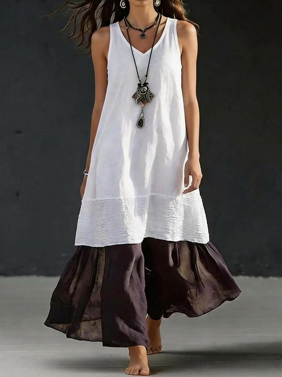 Women's Maxi Dress Casual Dress Vest Dress Summer Dress Basic Classic Daily Beach Vacation Loose Fit Plain Sleeveless V Neck Khaki White Pink Light Blue Summer Spring 2026 - $32.99 –P1