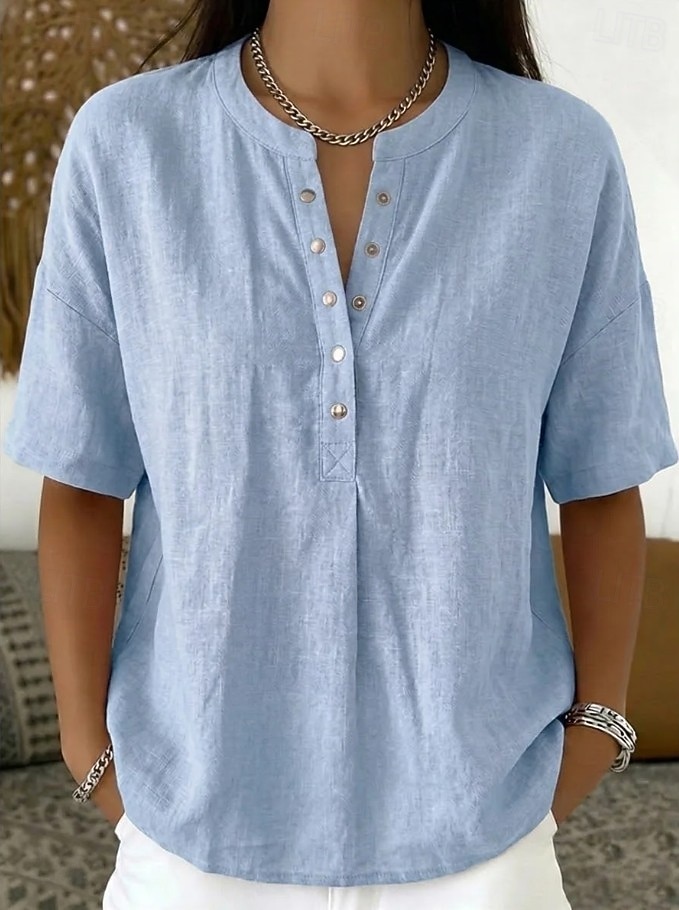 Mujer Camisa Color sólido Plano Elegante Diario Clásico Sin Mangas Tops largos Casual Azul Piscina Negro Amarillo Verde Trébol Caqui Verano Primavera 2026 - $26.99 –P6