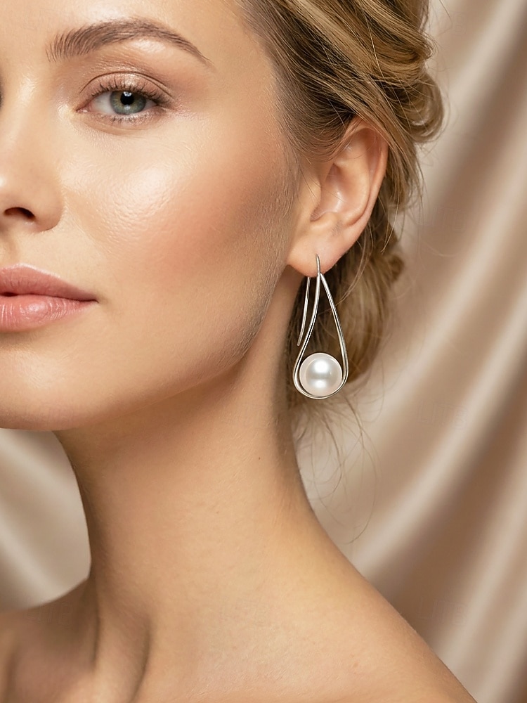 Pendientes de mujer de aleación con forma de gota de agua y perlas de imitación, diseño elegante y minimalista para uso diario, negocios, vacaciones y ocasiones semiformales. 2026 - $7.99 –P2