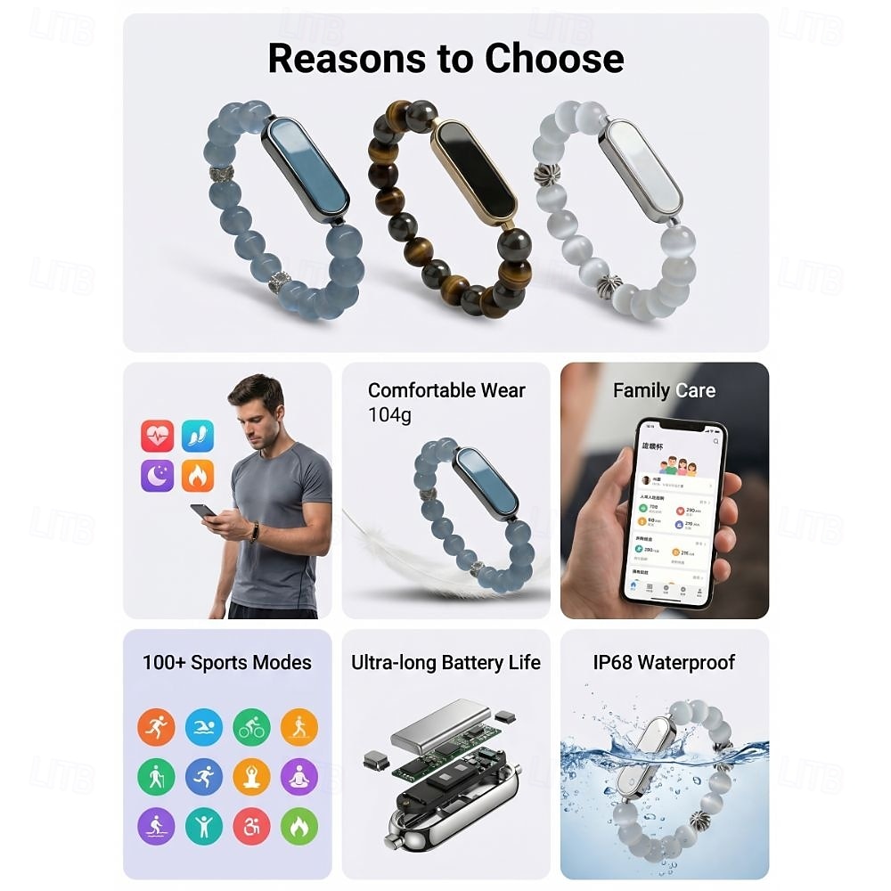 Elegantní chytrý náramek pro ženy, fitness tracker ve stylu šperků s perleťově bílým korálkovým designem, stylový tracker aktivit pro každodenní pohodu, módní chytrý náramek s šperky, dárek pro ni 2026 - $41.99 –P9