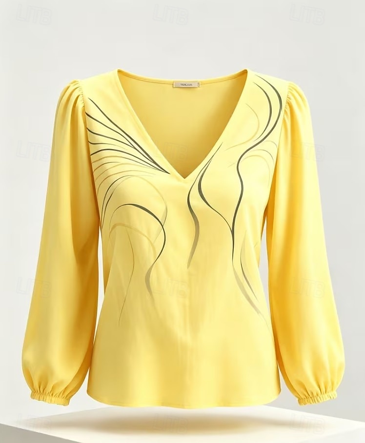 Mujer Camisa camisa boho Graphic Abstracto Elegante Bohemia Vacaciones Manga Larga Escote en Pico Tops regulares Casual Diario Festivos Azul Piscina Amarillo Verde Claro Rosa Marrón Verano Primavera 2026 - $13.49 –P8