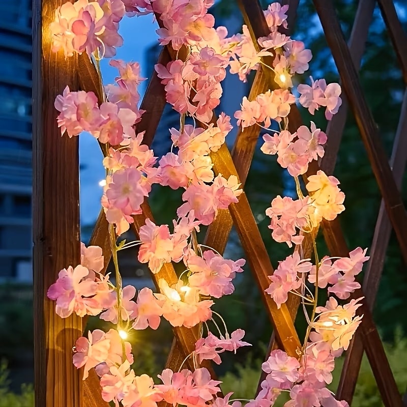 Luci a LED a filo di rame con simulazione di fiori di ciliegio rosa, alimentate a energia solare, lunghezza 2 m/5 m, ideali per matrimoni, feste di Natale, decorazioni per la casa, balconi, giardini, del 2026 a $16.49 –P5