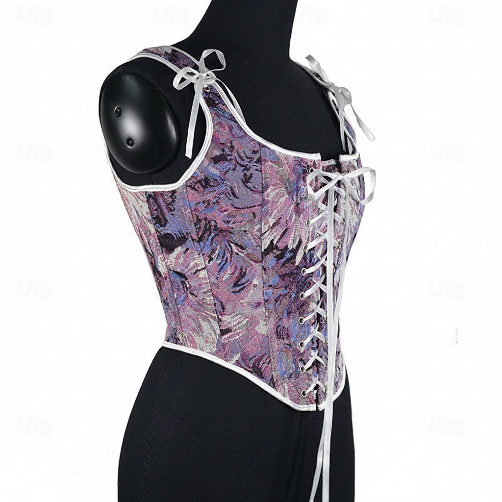 Medieval Renaissance Cottagecore Corset Overbust Corset Bodice Lace up Floral Fancy Dress Women's Fantasy Halloween Carnival Casual Daily Renaissance Fair LARP Adults' Corset Spring & Summer 2026 - $43.99 –P7