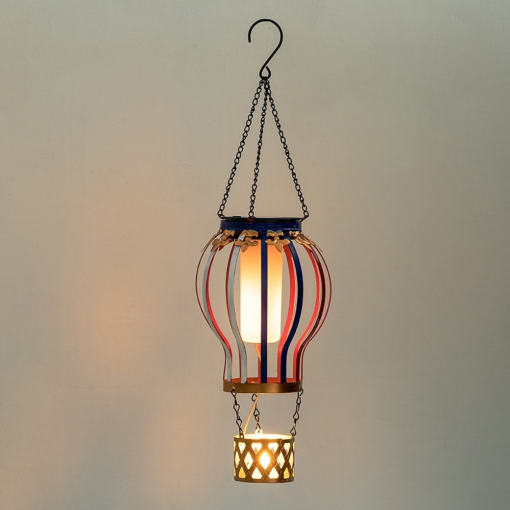 Outdoor Solar Hanging Lantern, Waterproof Metal Hot Air Balloon Decor with Flickering Flame LED, Patio Garden Porch Tree Balcony Fence Party Wedding Ambient Lighting 2026 - $23.99 –P2