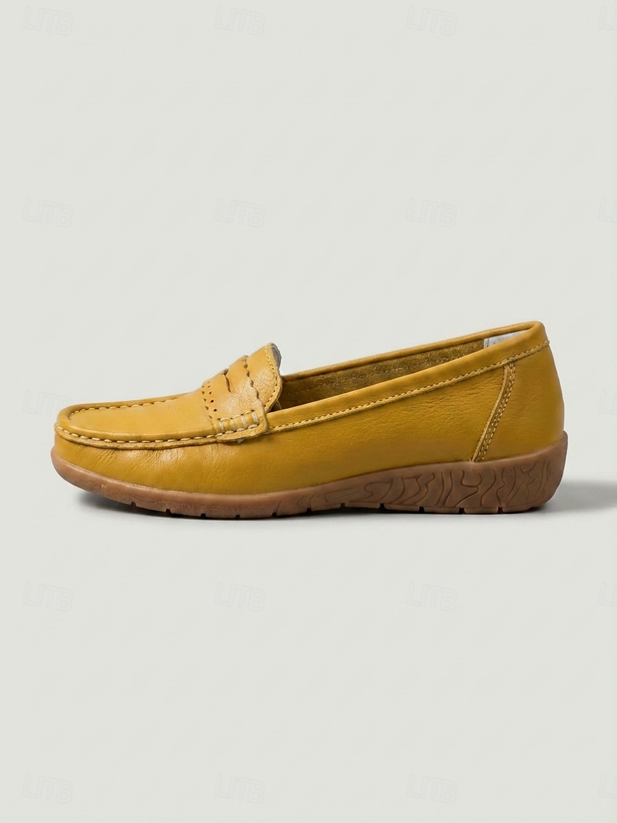 Women's Yellow Classic Moccasin Loafers - Soft Microbial Leather Slip-On Flats with Non-Slip Sole, Lightweight Comfort Walking Shoes for Work, Travel, Driving and Daily Wear 2026 - $32.99 –P5